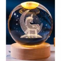 BUĞZ Dekoratif Ay İçinde Unicorn Tasarımlı Ahşap Altlıklı Işıklı Cam Küre Cam:8cm Ahşap:2cm Büyük Boy