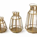 BUĞZ Dekoratif Gold Metal 3lü Fener Mumluk Seti
