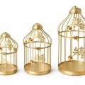BUĞZ Dekoratif Gold Metal 3lü Kafes Mumluk Seti