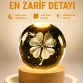 BUĞZ Dekoratif Yonca Görünümlü Işıklı Kristal Cam Küre USB Masa Gece Lambası