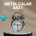 BUĞZ Dekoratif Yuvarlak Gümüş Sessiz Işıklı Masa Üstü Çalar Saat Alarmlı ve Şık Tasarım