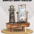 BUĞZ Deniz Feneri Kum Saati Ahşap Görünümlü Vintage Tarz Biblo