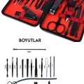  Deri Çantalı Siyah Paslanmaz Çelik 17 Parça Manikür Pedikür Seti
