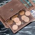  Deri Cüzdan, 6 Kart ve Bozuk Para Bölmeli, Karamel Kahve Deri