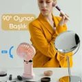 BUĞZ Dijital ekranlı şarjlı bej el vantilatörü masa ve boyun kullanımı 2 yıl garantili