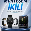 BUĞZ Dijital Göstergeli Bluetooth Kulaklık ve Bildirim Görebilen Akıllı Saat Alarm ve Titreşim