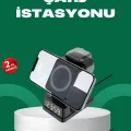 BUĞZ Dijital Saatli Kablosuz Şarj İstasyonu – 3’ü 1 Arada Apple Uyumlu Hızlı Şarj ve LED Ekran