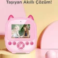 BUĞZ Dijital Video Fotoğraf App Destekli Çocuk Kamerası Termal Resim Kağıt Baskılı Yazıcı Pembe