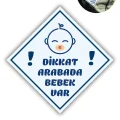 BUĞZ "DİKKAT ARABADA ERKEK BEBEK VAR - EMZİKLİ" Uyarı Stickerı | Araba Camı İçin 10x10 cm Etiket