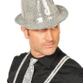  Disko Star Gümüş Payetli Fötr Şapka Yetişkin Boy