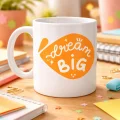 BUĞZ Dream Big Yazılı Porselen Kupa MODEL 135 – Motivasyon Temalı, Sıcak Tasarım, Kahve & Çay Kupası, Hediye Fikri