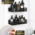 BUĞZ Duş İçi Yapışkanlı Banyo Rafı 2’li Set Delme Yok Güçlü Yapışkan Bantlı Organizer
