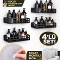 BUĞZ Duş İçi Yapışkanlı Banyo Rafı 4’lü Set | Delme Yok | Güçlü Yapışkan Bantlı Organizer