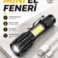 BUĞZ El Feneri Led USB Şarjlı Zoom Mini Led Işık Acil Durum Feneri