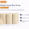BUĞZ Elastik Sargı Bezi Krep 15 cm x 4 m 5 Adet Esnek Krep Bandaj Elastik Sargı Bezi Seti