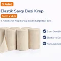 BUĞZ Elastik Sargı Bezi Krep 5 cm x 4 m 5 Adet Esnek Krep Bandaj Elastik Sargı Bezi Seti