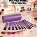 BUĞZ Ergonomik Saplı Fiber Kıllı 12li Makyaj Fırça Takımı Göz ve Ten Makyajı İçin Uygun