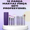  Ergonomik Saplı Fiber Kıllı 12li Makyaj Fırça Takımı Göz ve Ten Makyajı İçin Uygun