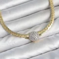 BUĞZ Ezme Zincir Model Zirkon Taşlı VIP Seri Gold Renk Kadın Kolye