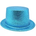 BUĞZ Floresan Mavi Renk Simli Uzun Fötr Melon Şapka 12 Cm
