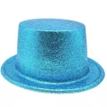  Floresan Mavi Renk Simli Uzun Fötr Melon Şapka 12 cm