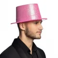 BUĞZ Floresan Pembe Renk Simli Uzun Fötr Melon Şapka 12 Cm