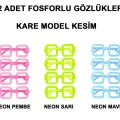 BUĞZ Fosforlu Kare Model Glow Parti Gözlüğü Karanlıkta Yanan Gözlükler 12 Adet