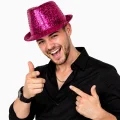 BUĞZ Fuşya Pembe Payetli Disco Parti Şapkası Yetişkin Işıltılı Fötr Model