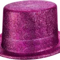 BUĞZ Fuşya Pembe Renk Parıltılı Simli Fötr Silindir Parti Şapkası