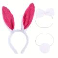 BUĞZ Fuşya Pembe Tavşan Kulak Papyon Kuyruk 3'lü Parti Seti