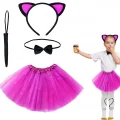 BUĞZ Fuşya Renk Etekli Kedi Kostüm Seti (tütü, Taç, Papyon, Kuyruk)