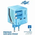 BUĞZ Gan+ Pd 40w Hızlı Şarj Adaptörü Çoklu Çıkış Usb-c Lightning Kablolu Hızlı Şarj Cihazı Ev Ofis Uyumlu Mavi