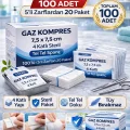 BUĞZ Gaz Kompres 7,5x7,5 cm 4 Katlı Steril 100 Adet Tel Tel Spanç (5’li Zarflardan 20 Paket)1 KUTU