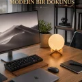 BUĞZ Gerçekçi Ay Dokulu Dekoratif Gece Lambası USB Şarjlı Ay Işığı