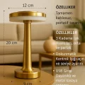 BUĞZ Gold Mantar Masa Lambası 3 Renk Modlu Kablosuz Şarjlı Dekoratif Metal LED Abajur
