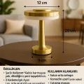 BUĞZ Gold Mantar Masa Lambası 3 Renk Modlu Kablosuz Şarjlı Dekoratif Metal LED Abajur