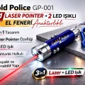 BUĞZ Gold Police GP-001 3 in 1 Laser Pointer + 2 LED Işıklı El Feneri Anahtarlıklı 1 Adet