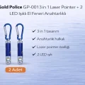 BUĞZ Gold Police GP-001 3 in 1 Laser Pointer + 2 LED Işıklı El Feneri Anahtarlıklı 2 Adet