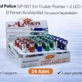 BUĞZ Gold Police GP-001 3 in 1 Laser Pointer + 2 LED Işıklı El Feneri Anahtarlıklı 24 Adet