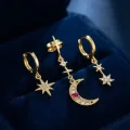 BUĞZ Gold Renk 3 lü Ay ve Yıldız Model Küpe