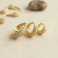 BUĞZ Gold Renk 3 lü Zirkon Taşlı Halka Küpe Set