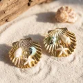 BUĞZ Gold Renk Deniz Kabuğu Deniz Yıldızı ve Turkuaz Taş Detaylı Küpe