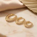 BUĞZ Gold Renk Oval Halka Model Zirkon Taşlı 3 lü Küpe Set