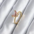 BUĞZ Gold Renk Pembe Zirkon Taşlı Kelebek Model Kadın Yüzük