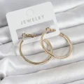 BUĞZ Gold Renk Pirinç Köşeli Kenar Halka 32 mm Kadın Küpe