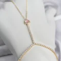 BUĞZ Gold Renk Pirinç Zirkon Taşlı Pembe Kalp Model Şahmeran
