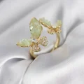BUĞZ Gold Renk Su Yeşili Kelebek Model Zirkon Taşlı Kadın Yüzük