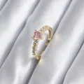 BUĞZ Gold Renk Zirkon Taşlı Pembe Kristal Kalp Model Kadın Yüzük