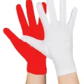 BUĞZ Gösteriler İçin 1 Çift Kırmızı Beyaz Pandomim Eldiveni Çocuk Boy - Lisinya