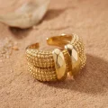 BUĞZ Granül Dokulu Çift Sıra Ayarlanabilir Gold Renk Yüzük